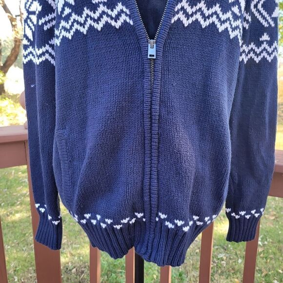 Vintage Express  Nordic Zip Sweater | Blue & White Snowflake Knit | Size Medium - Picture 10 of 15
